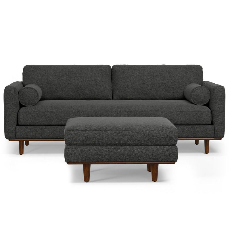 89" 2 Piece Living Room Set Fabric Sofa With Ottoman, Brown Legs - Gray