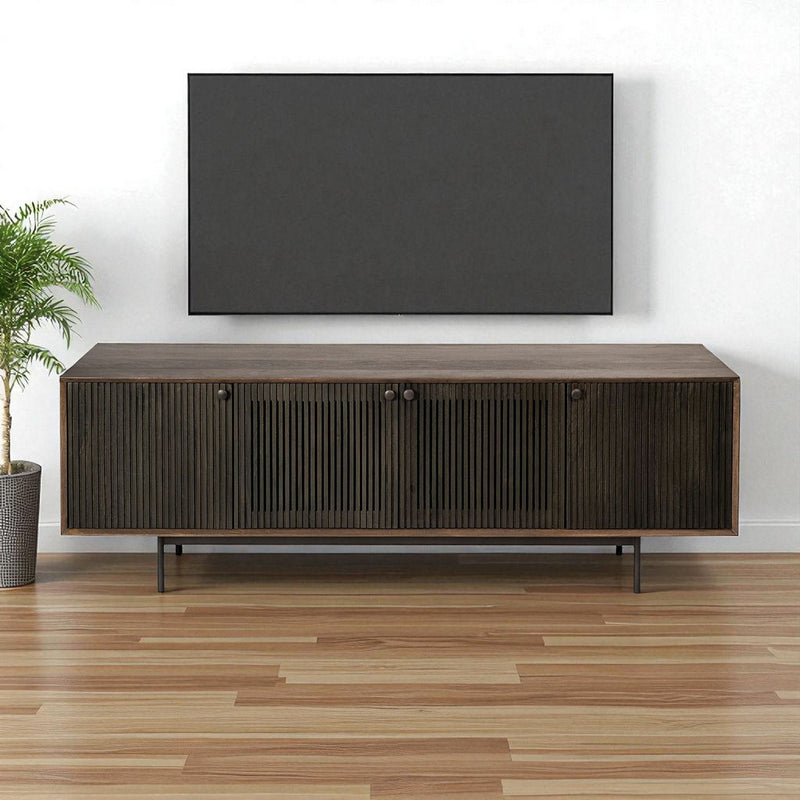 72" Solid Wood Cabinet Enclosed Storage TV Stand - Brown