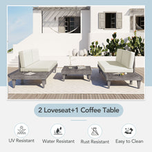 Load image into Gallery viewer, TOPMAX Outdoor 3-Piece Patio Furniture Set Solid Wood Sectional Sofa Set with Coffee Table Conversation Set with Side Table and Cushions, Grey+Beige
