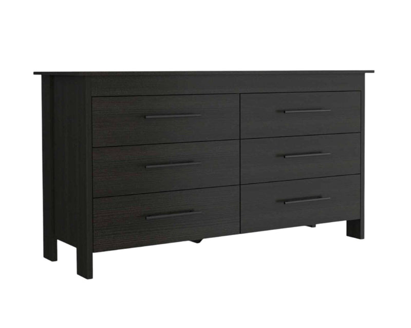 Six Drawer Wooden Double Dresser - Black