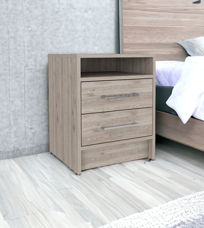 20" Two Drawer Faux Wood Nightstand - Gray