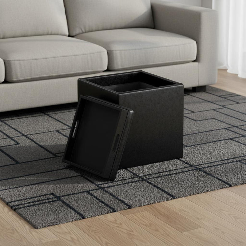 17" Upholstery Storage Ottoman - Black