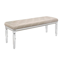 Load image into Gallery viewer, 54" Champagne and Clear Upholstered Faux Leather Bench
