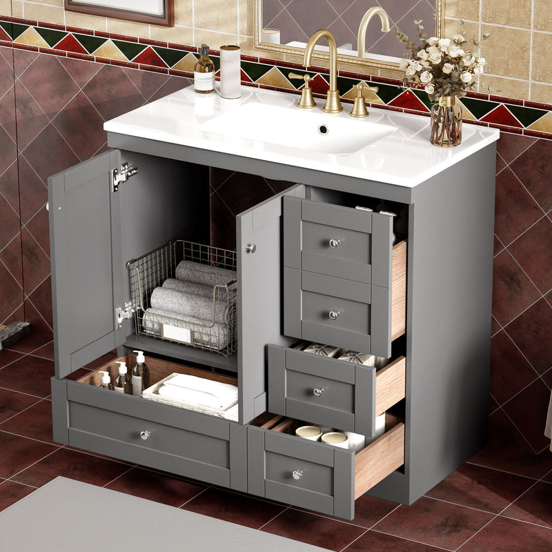 Shaker Free Standing Bathroom Vanity Cabinet & Sink, Soft Close Drawers, Soft Close Doors