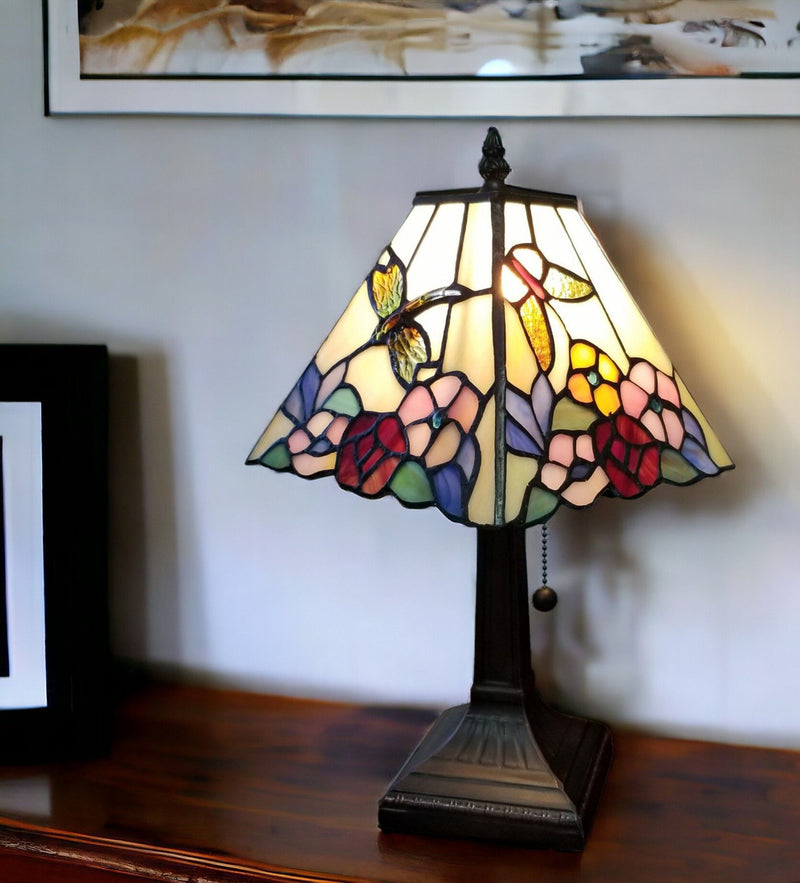 Metal Candlestick Table Lamp With Pink And Black Empire Shade - Dark Brown