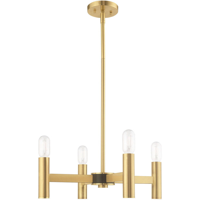 19" Four Light Dimmable Chandelier With Shades - Brass