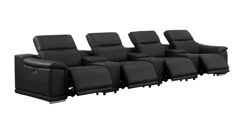 175" Leather Reclining Stainless Steel USB Sofa - Black