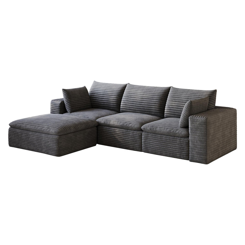 Corduroy Modular Sofa With Ottoman And Toss Pillows (762671) - Dark Gray