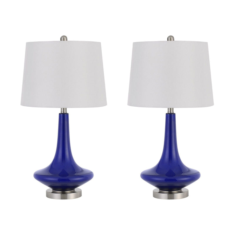 26" Metal Two Light Bedside Table Lamps With White Globe Shade (Set of 2) - Silver