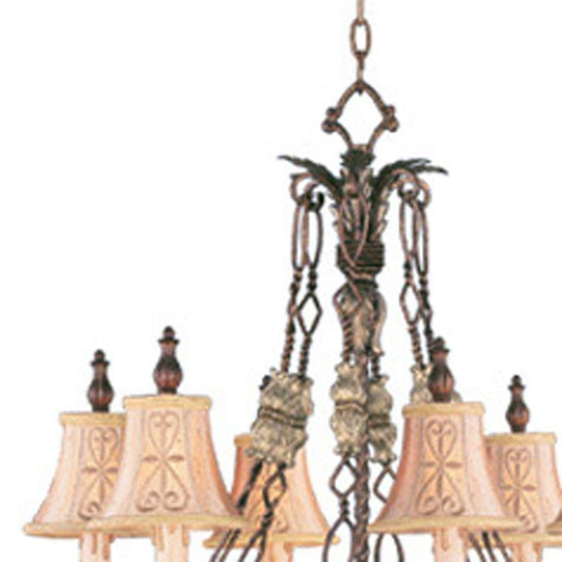 39" Six Light Metal Dimmable Chandelier With Shades - Bronze / Cream