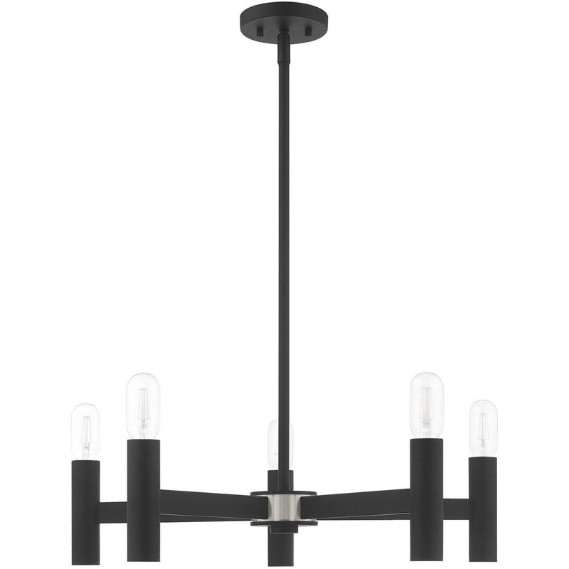 19" Five Light Dimmable Chandelier With Shades - Black
