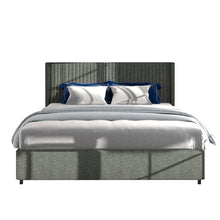 Load image into Gallery viewer, Anna Full Size Gray Linen Upholstered Wingback Platform Bed with Patented 4 Drawers Storage, Modern Design Headboard with Tight Channel, Wooden Slat Mattress Support No Box Spring Needed
