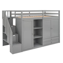 Load image into Gallery viewer, Loft Bed With 3 Shelves, 2 Wardrobes, 2 Drawers, Ladder Storage
