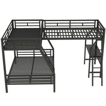 Load image into Gallery viewer, Twin Over Full Bunk Bed With Loft And Desk, L-Shaped Design For 3 Sleepers - Black
