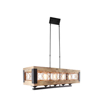 Load image into Gallery viewer, Kitchen Island Five Light Wood Seeded Glass Chandelier With Shades - Brown / Black
