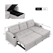 Load image into Gallery viewer, 80.3&quot; Orisfur. Pull Out Sofa Bed Modern Padded Upholstered Sofa Bed , Linen Fabric 3 Seater Couch with Storage Chaise and Cup Holder , Small Couch for Small Spaces
