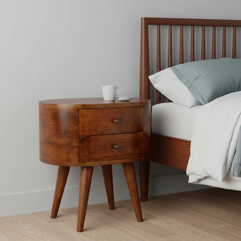 21" Solid Wood Round Two Drawer Nightstand - Chestnut