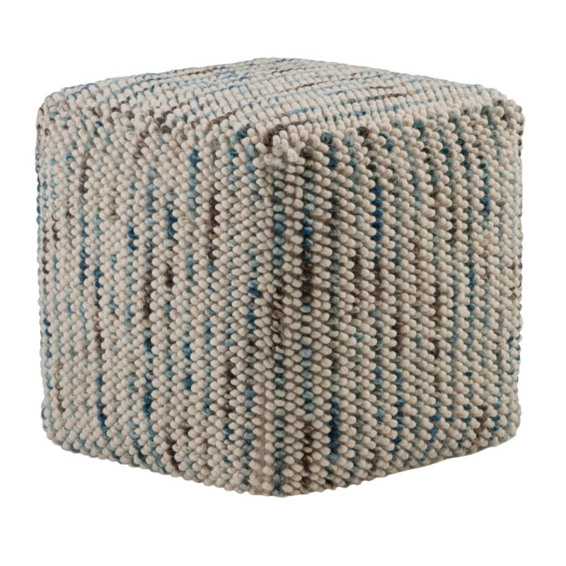 Wool Cube Pouf Ottoman - Blue