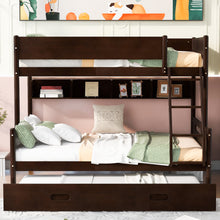 Load image into Gallery viewer, Wood Twin over Full Bunk Bed with Storage Shelves and Twin Size Trundle, Espresso
