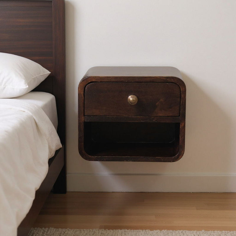 Solid Wood One Drawer Floating Nightstand - Walnut