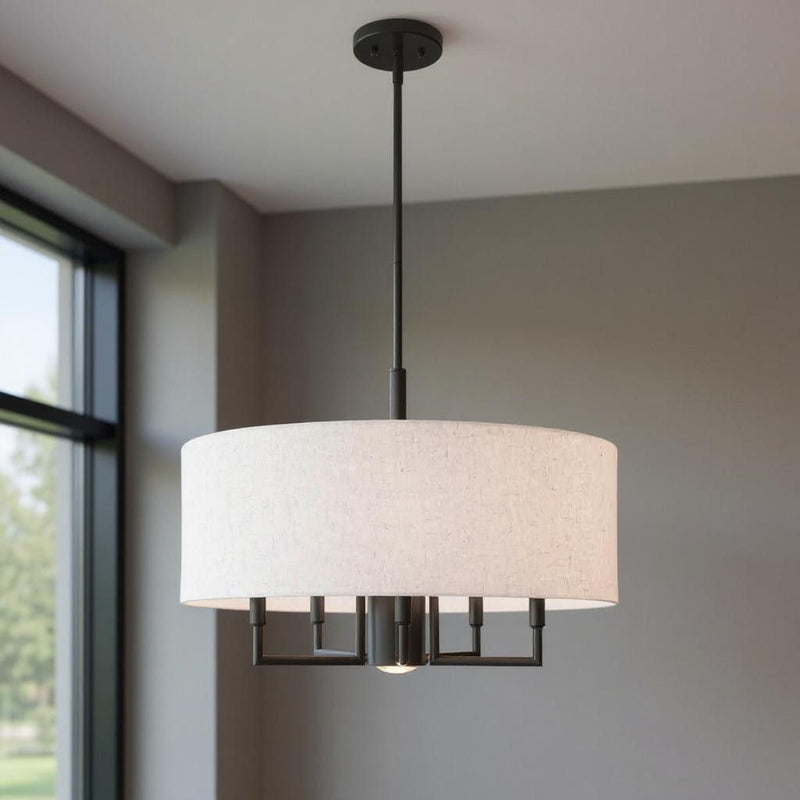 25" Six Light Dimmable Chandelier With Shades - Bronze