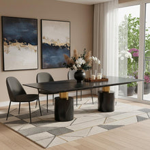 Load image into Gallery viewer, Marble Steel Double Pedestal Base Dining Table - Black / Gold
