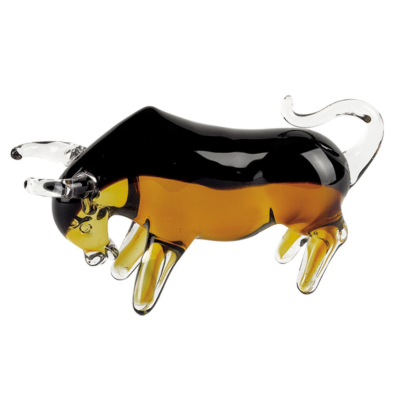 Murano Bull Figurine Tabletop Sculpture (376106) - Clear / Brown / Black