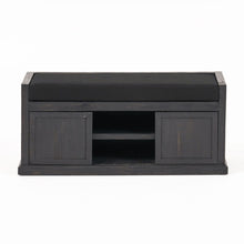 Load image into Gallery viewer, Wood Bench With 2 Open Shelves And Water Resistant Cushion - Dark Gray

