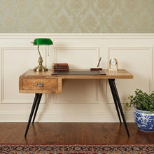 Load image into Gallery viewer, 54" Brown And Black Mango Wood Writing Desk
