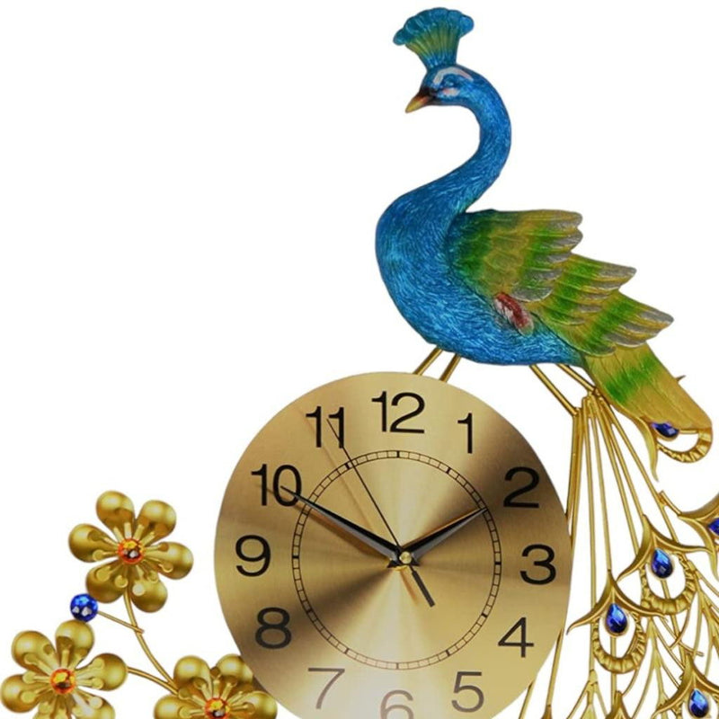 Silent Analog Peacock Novelty Wall Clock (626374) - Blue / Green / Gold