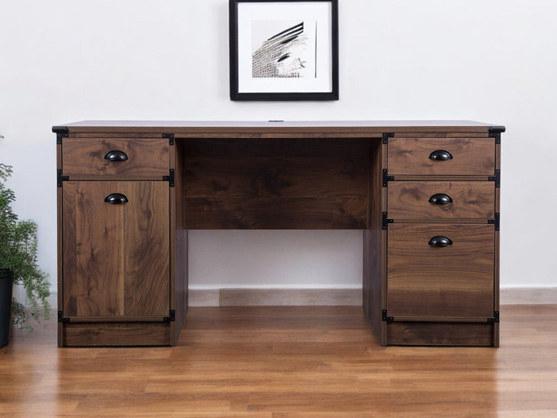 59" Wood Pedestal Computer Desk With Four Drawers - Walnut