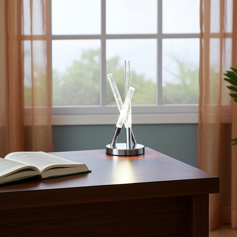Acrylic And Metal Three Rod Abstract Table Lamp - Silver