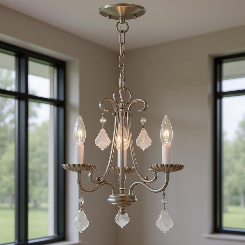 15" Three Light Dimmable Chandelier With Shades - Nickel