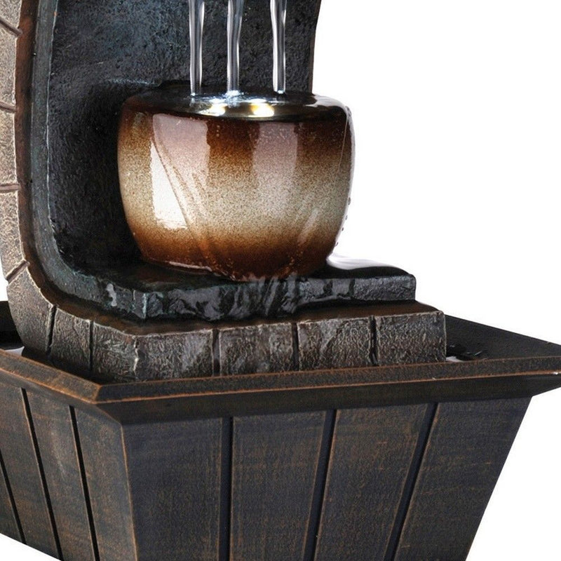 Textured Poly Tabletop Fountain With LED Light - Brown
