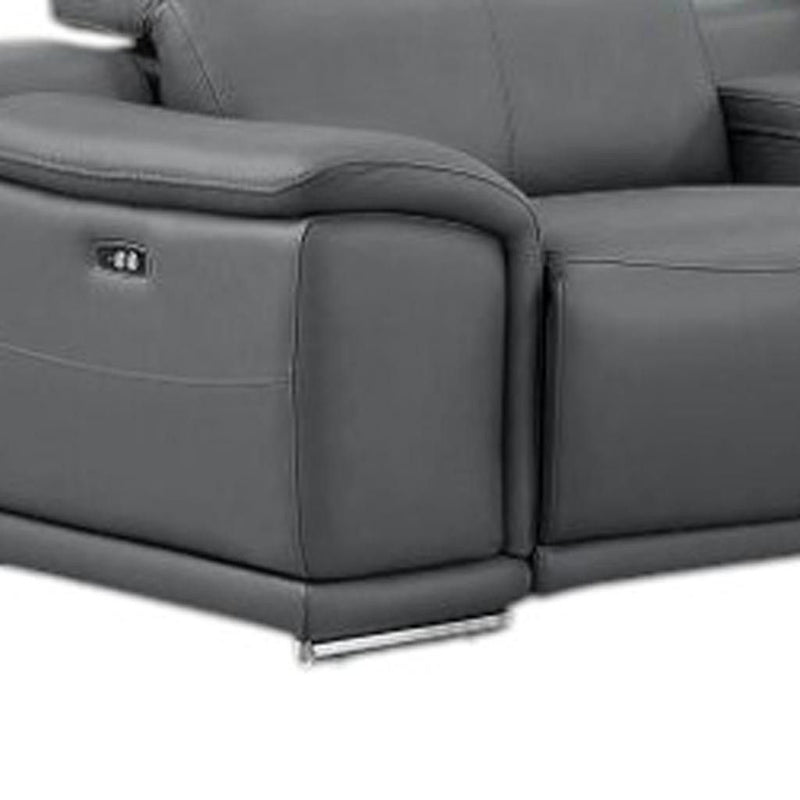 Leather Modular L-Shaped Eight Piece Corner Sectional With Console - Ash / Gray