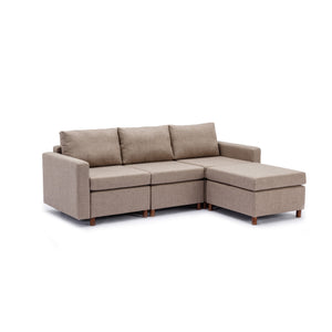 3 Seat Module Sectional Sofa Couch With 1 Ottoman for living room,Seat Cushion and Back Cushion Non-Removable and Non-Washable,Brown