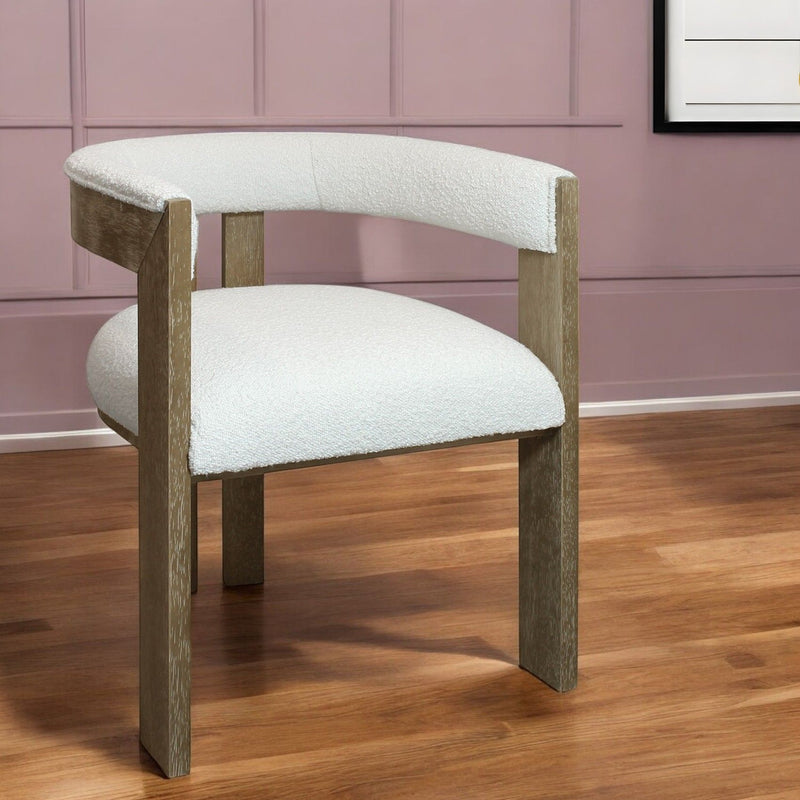 Upholstered Boucle Open Back Dining Arm Chair - Ivory