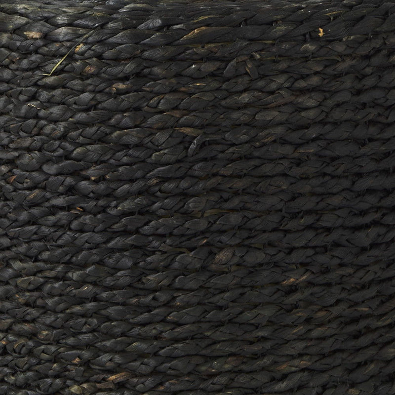 18" Water Hyacinth Round Pouf Ottoman - Black