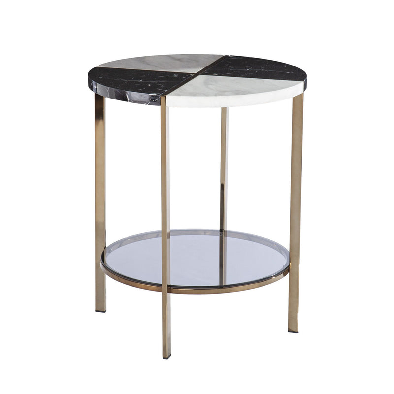 Manufactured Wood And Iron Round End Table With Two Shelves - Black