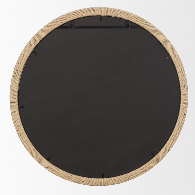 Rattan Round Framed Accent Mirror - Beige