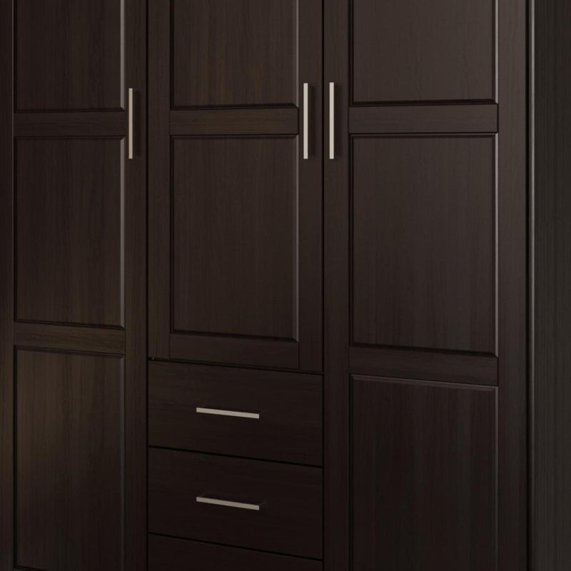Solid Wood Three Door Three Drawer Combo Dresser - Dark Brown