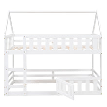 Load image into Gallery viewer, Twin over Twin House Bunk Bed with Fence and Door, White
