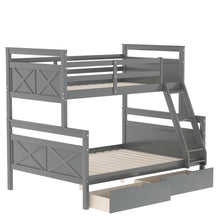 Load image into Gallery viewer, Twin over Full Bunk Bed with Ladder, Two Storage Drawers, Safety Guardrail, Gray
