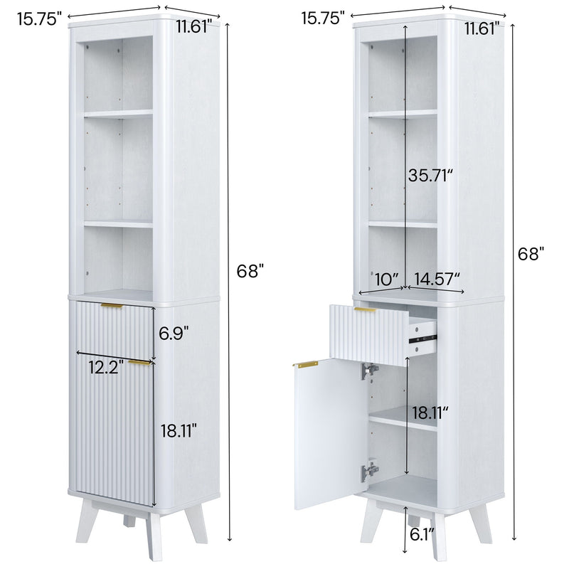 Tall Bathroom Storage Cabinet With Adjustable Shelves And 1 Drawer & Door