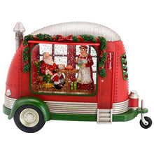 Load image into Gallery viewer, Christmas Plastic / Resin Camper With Mr &amp; Mrs Santa Tea Time LED / Water Spinning / 2 Way Switch, 3*AA Required - Red
