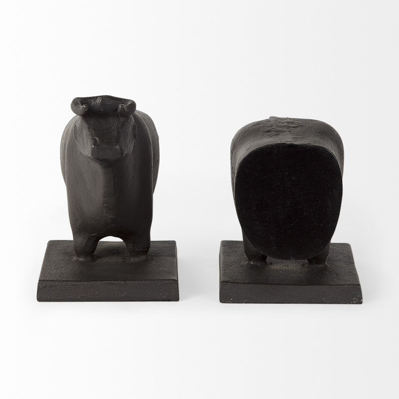 Fabric Bull Decorative Bookends (Set of 2) - Black