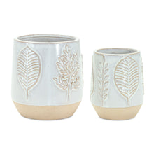Load image into Gallery viewer, Porcelain Leaf Round Pot Planters (Set of 2) - Beige / Gray
