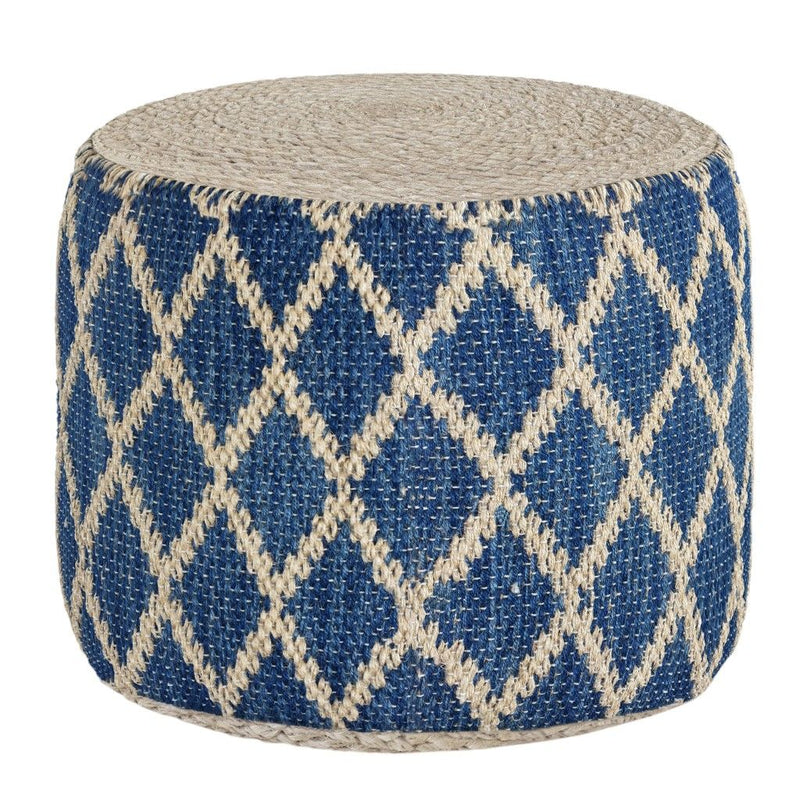 18" Jute Round Pouf Ottoman - Blue
