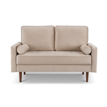 Load image into Gallery viewer, Brown Velvet Loveseat And Toss Pillows - Beige / Dark
