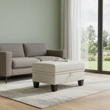 Load image into Gallery viewer, 29" Chenille Storage Ottoman - Beige / Black
